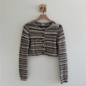 Garage Striped Knit Cropped Cardigan – Neutral Brown / Grey